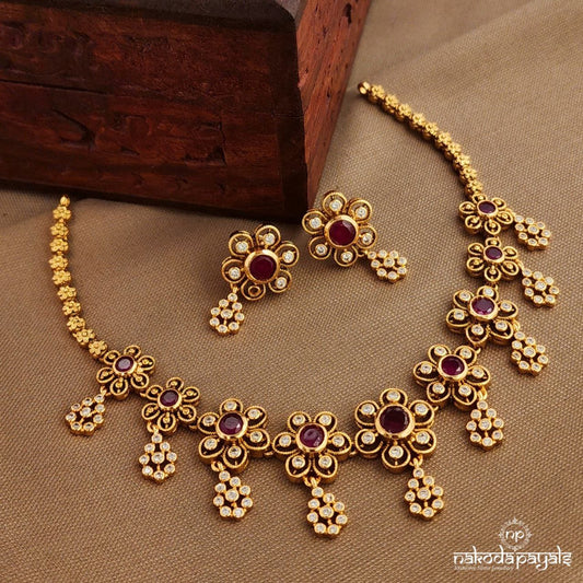 Pink Drop Neckpiece With Earrings (Gn9987)