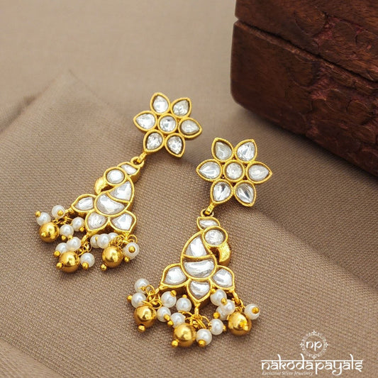 White Peacock Kundan Earrings (Ge10148)