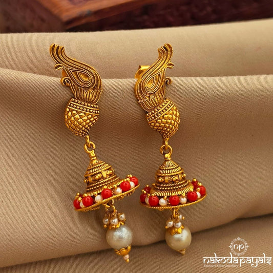 Coral pearl Drop Earrings ( Ge10806)