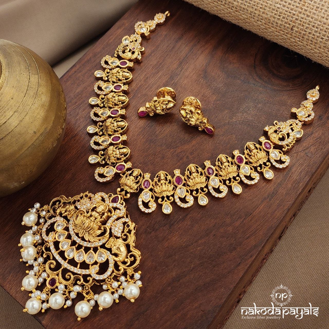 Pink Lakshmi Neckpiece With Earrings (Gn9609)