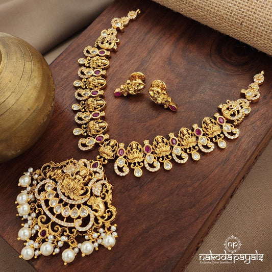 Pink Lakshmi Neckpiece With Earrings (Gn9609)