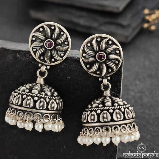 Circular Pink Dot Pearled Drop Jhumka (J1114)
