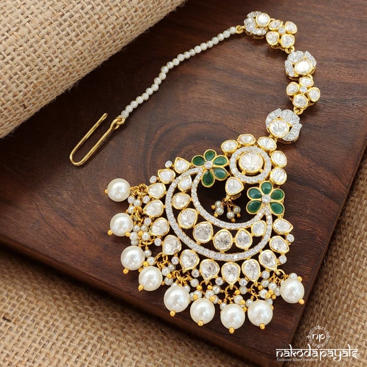 Moissanite Pearled Drop Maang Tika (Gm0957)