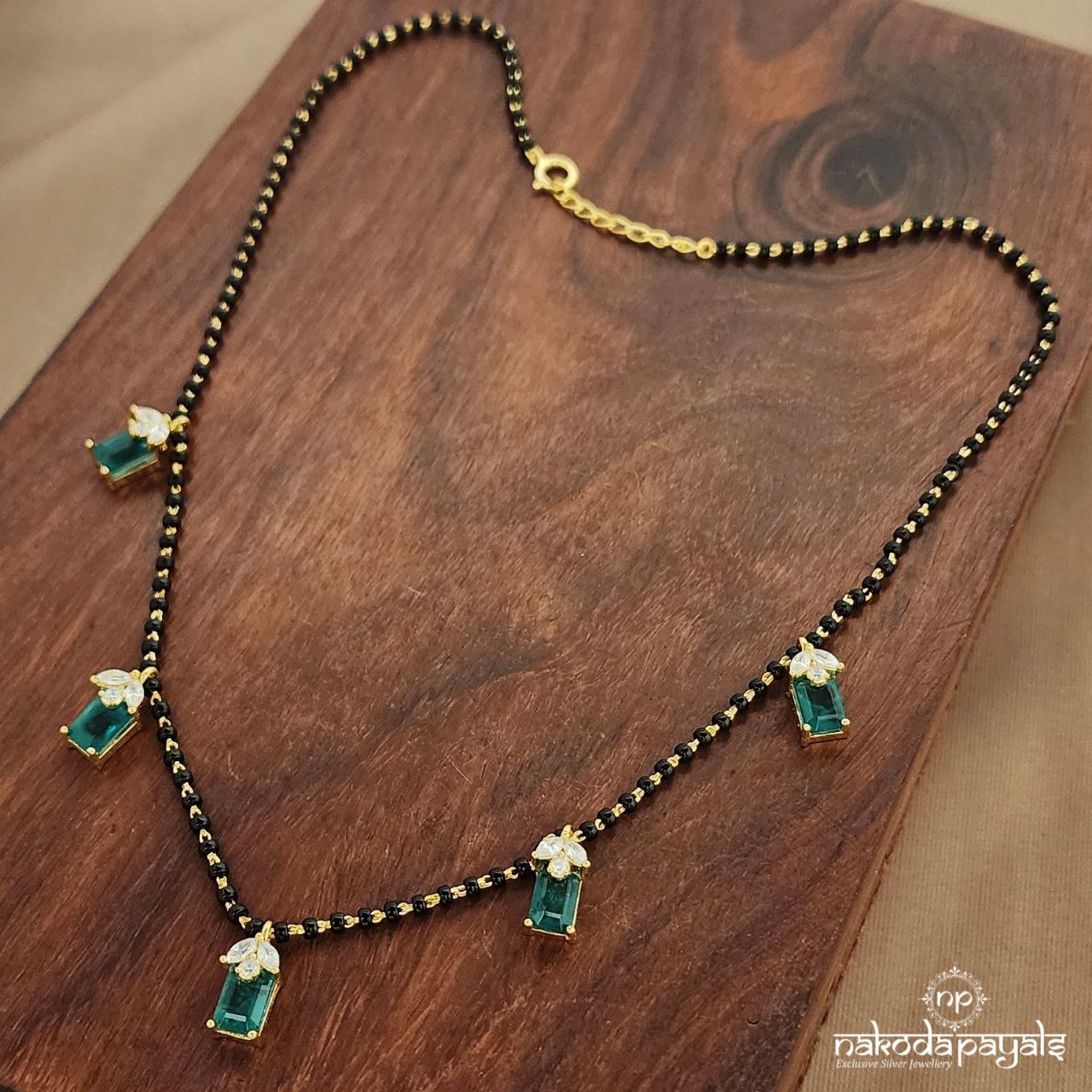 White Rectangular Green Mangalsutra  (Ms0596)