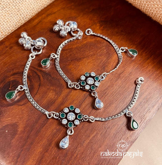 Classy Green & White Baby Anklets (Ka9277)