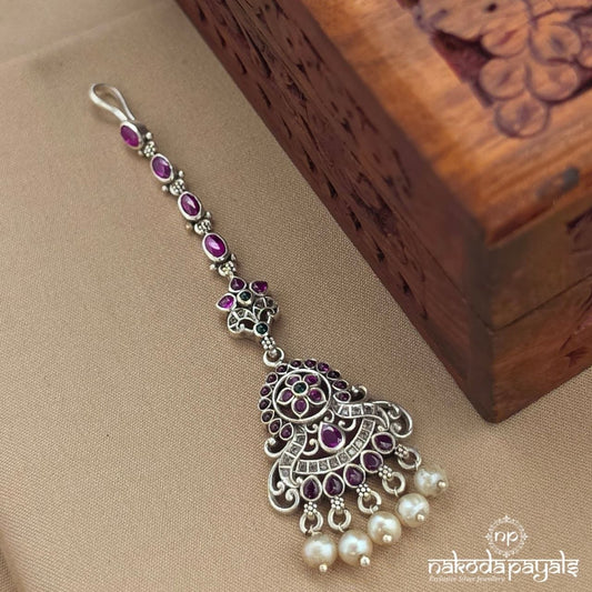 Pink Floral Pearl Drop Maang Tikka (M0489)
