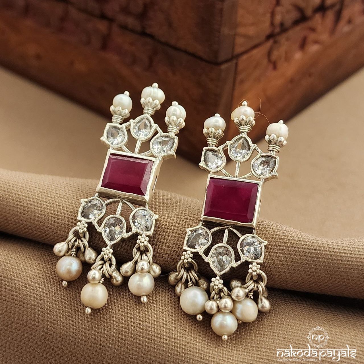 Squarish Pink Pearled Drop Studs (S3762)