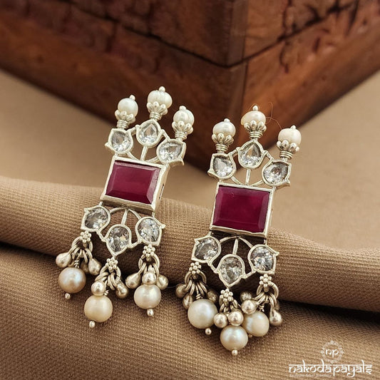 Squarish Pink Pearled Drop Studs (S3762)
