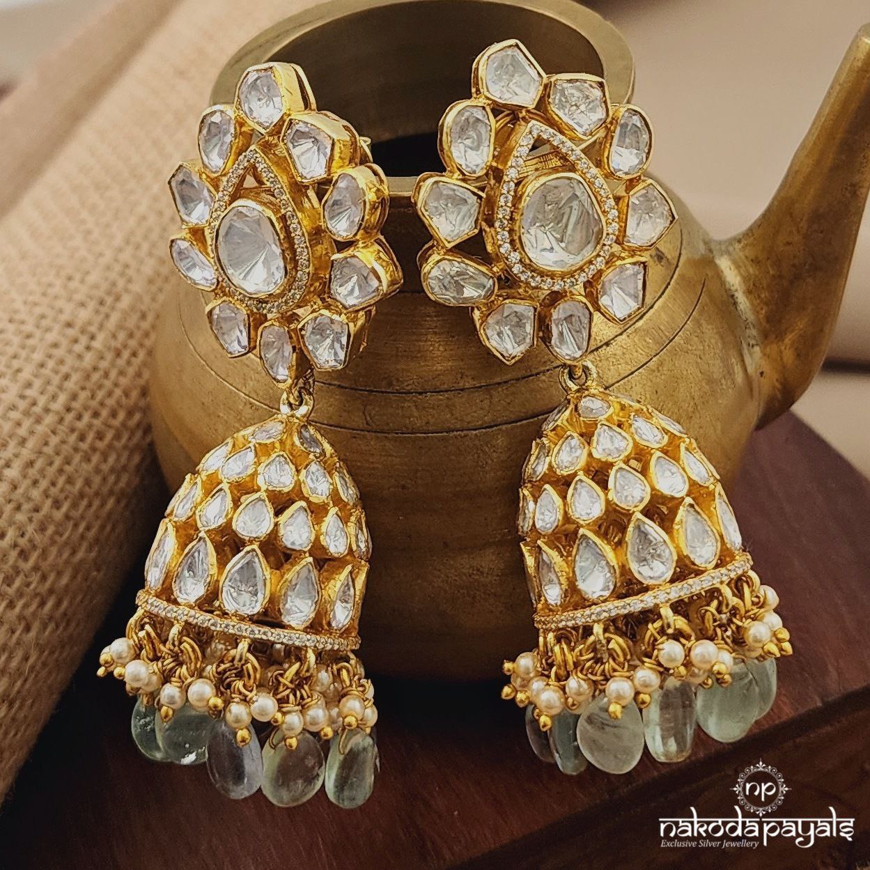 Green Drop Moissanite Jhumka (Ge8700)