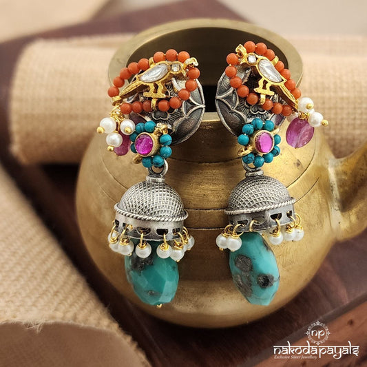 Coral Turquoise Drop Dual Tone Earrings (C3195)