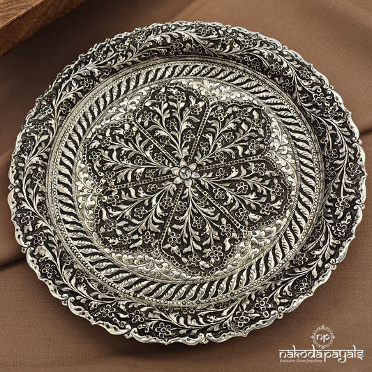Oxidised Floral Chitai Plate"10.2 inch Diameter"(Aa2516)