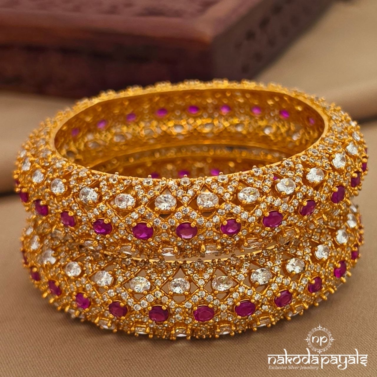 CZ Pink Bangles (2.4) (Gk3276)
