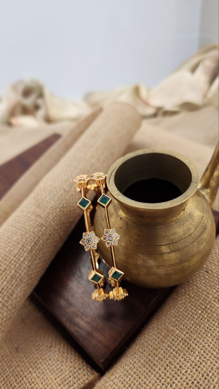 Squarish Green Bangles Pair (Gk2935)