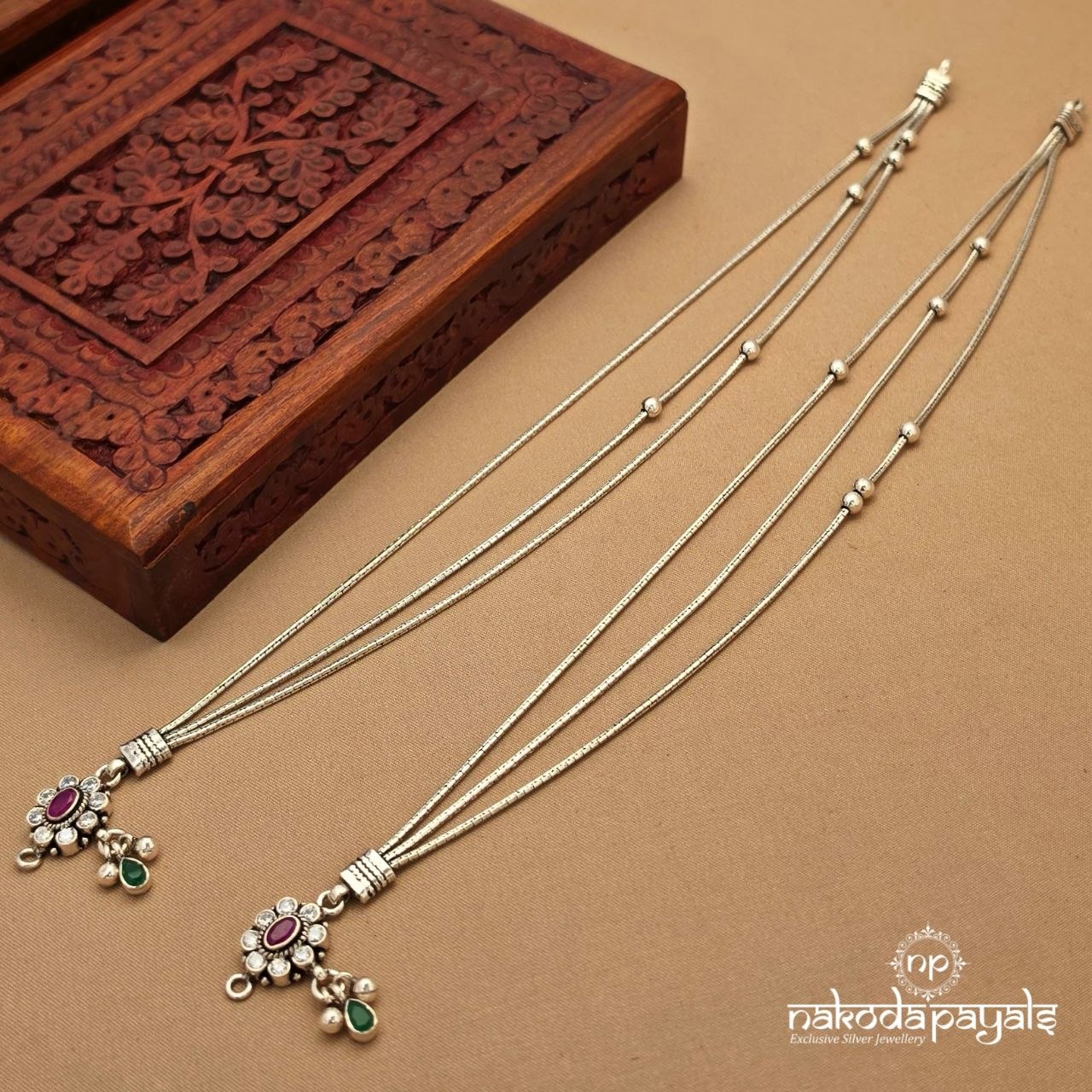 Three Layered Green Drop Anklets (A6984)