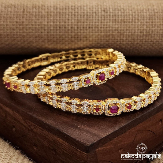 Squarish Pink CZ Bangles (Gk3018)