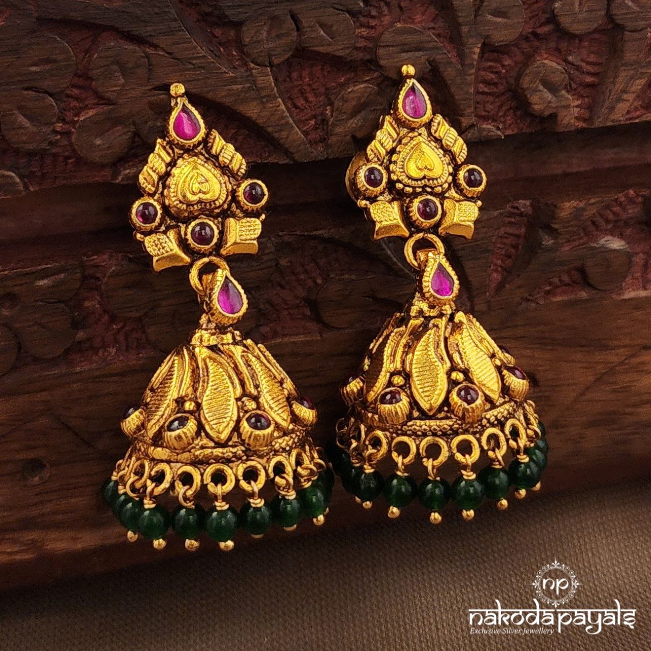 Green Drop Pink Jhumka (Ge10221)