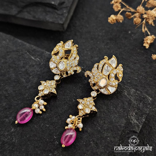 Peacock Moissanite Pink Drop Earrings (Ge8871)