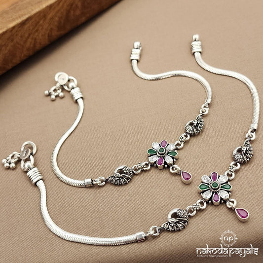 Green Dot MultiColor Peacock Anklets (A6553)