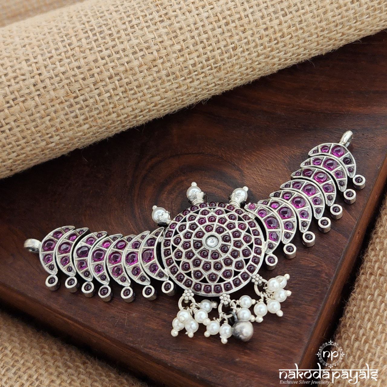 Pink Circular Pearled Drop Choker (N10870)