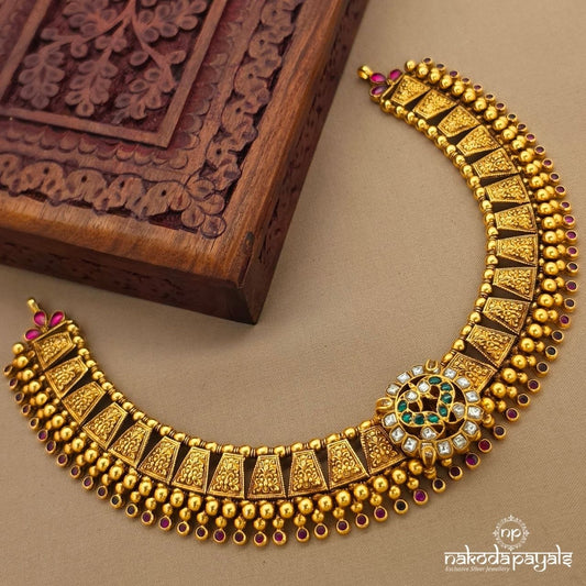 Twin Green Peacock Ball Dot Neckpiece (Gn10646)