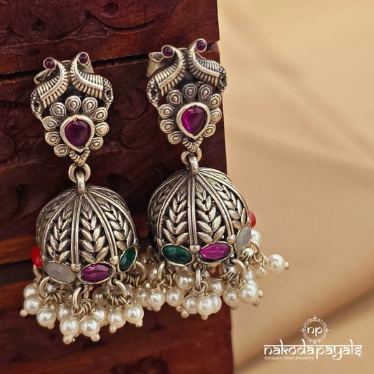 Navaratna Twin Peacock Jhumka (J1644)