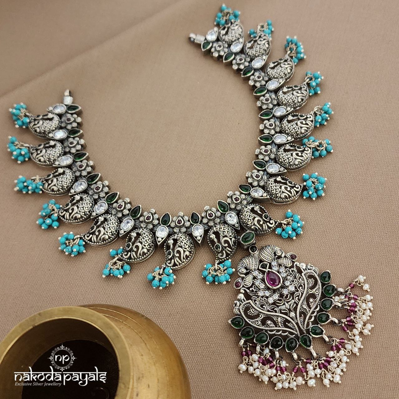 Turquoise Drops Peacock Neckpiece (N11211)