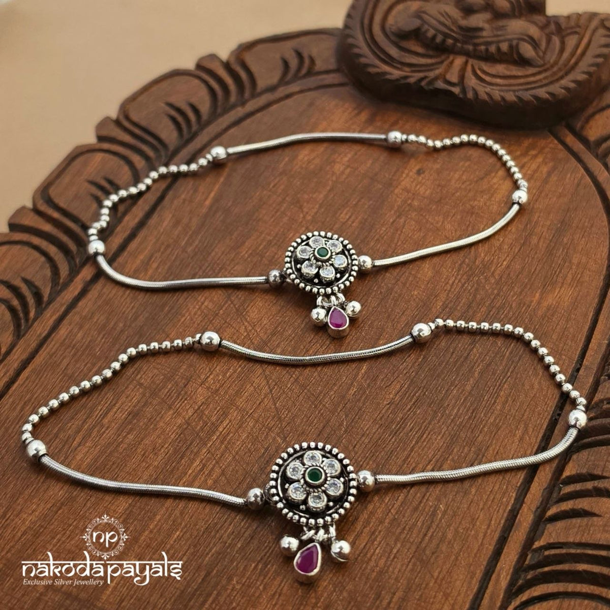 Pink Drop Floral Ball Anklets (A7163)