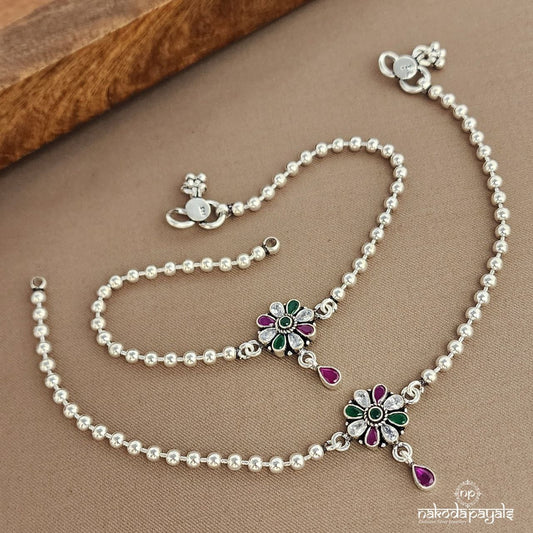 Pink Drop MultiColor Ball Anklets (A6594)