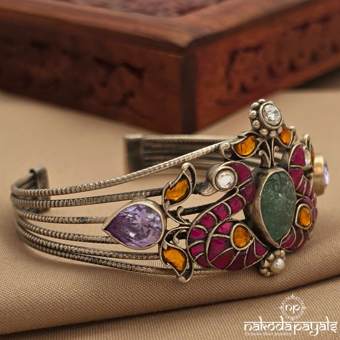 Kundan Twin Peacock Cuff Kada (K6347)