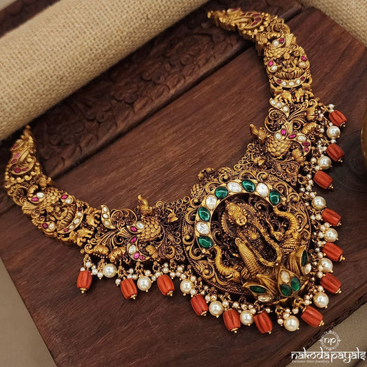 Maha Lakshmi Coral Drop Neckpiece (Gn8630)