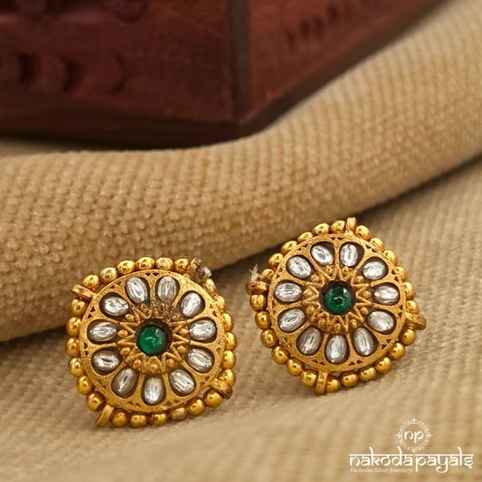 Squarish Gold Ball Studs (Ge11072)