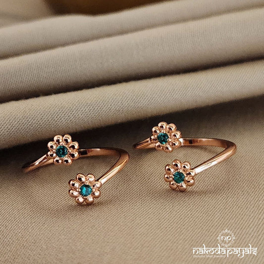 Rose Gold Green Flower Toerings (T4357)
