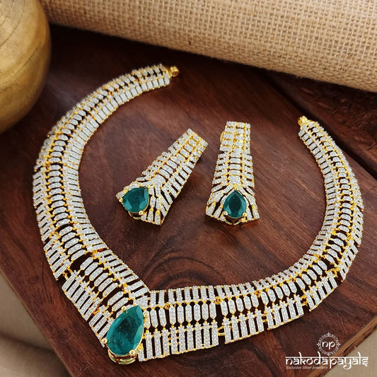 Emerald Green Neckpiece With Earrings (Gn8822)