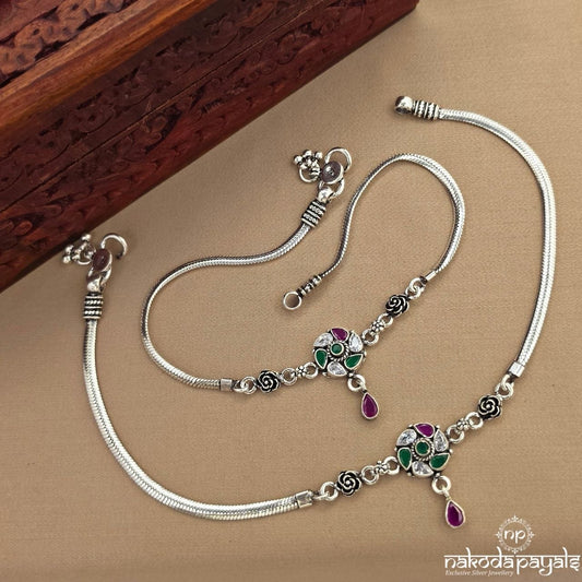 Red Drop Oxidised Anklets (A6996)