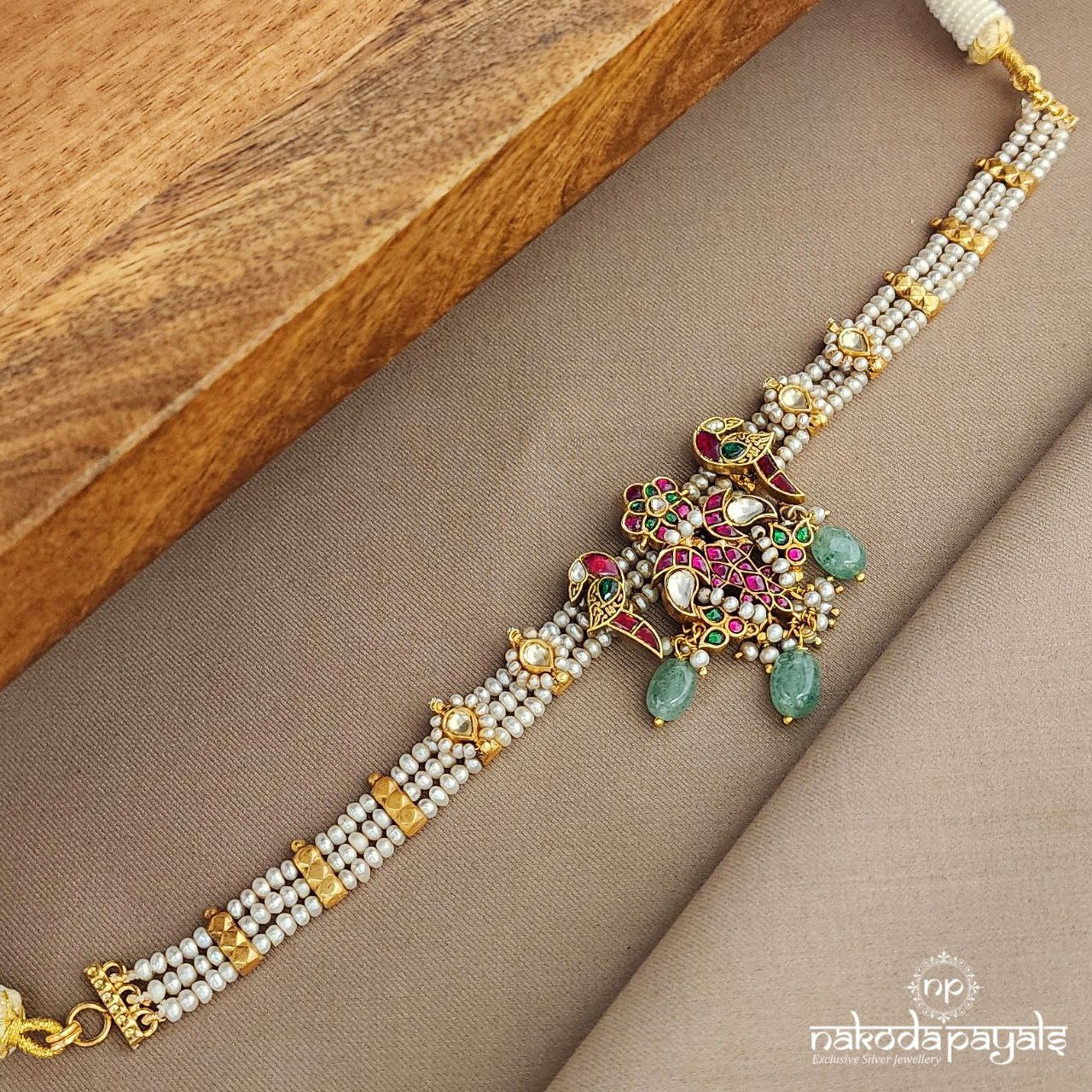Pearled Kundan Green Drop Neckpiece (Gn9402)