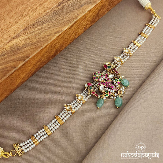 Pearled Kundan Green Drop Neckpiece (Gn9402)