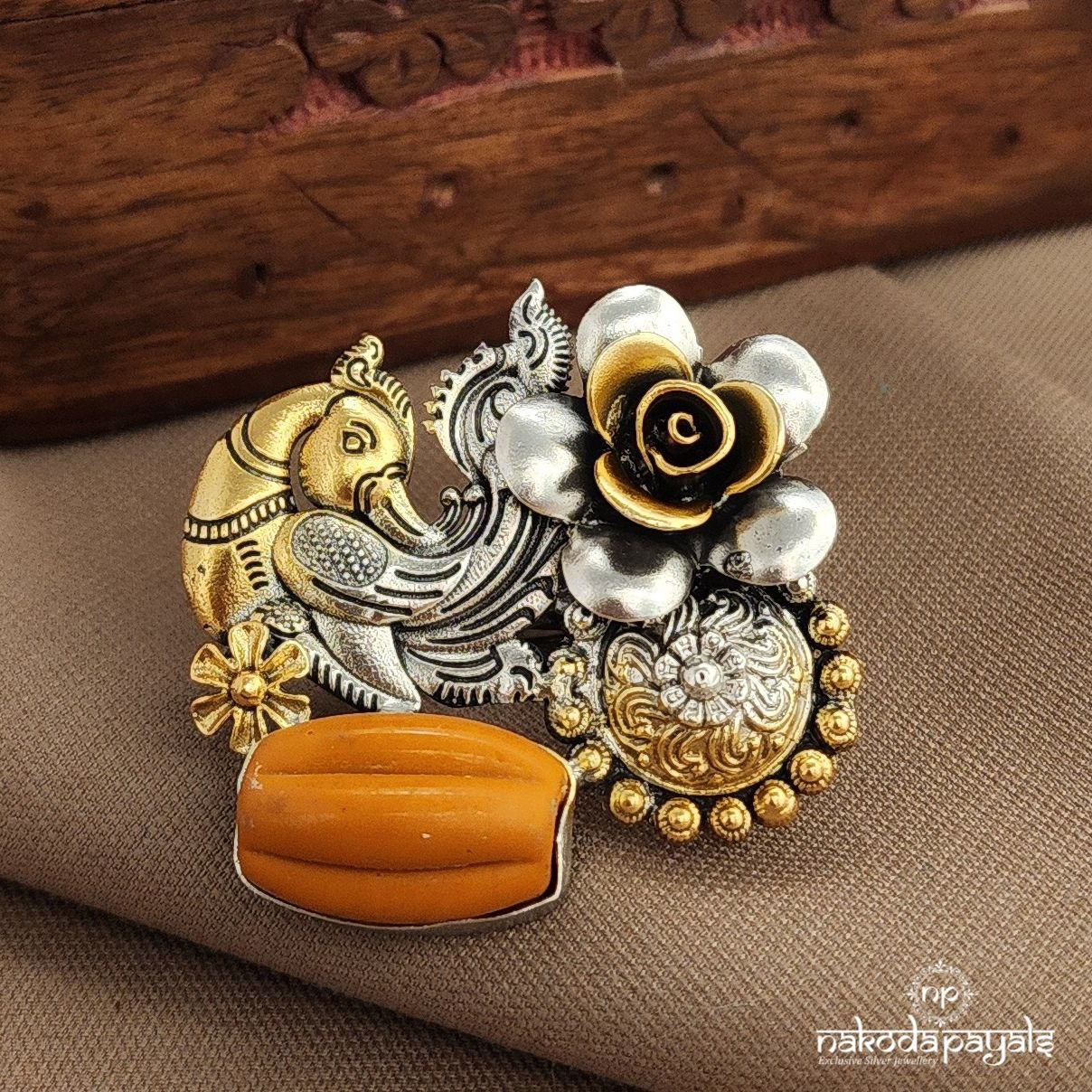 Dual Tone Peacock Finger Ring (F2913)