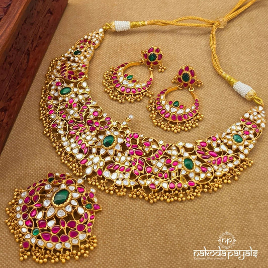 Exquisite Peacock Floral Ball Drop Neckpiece With Earrings (Gn10700)