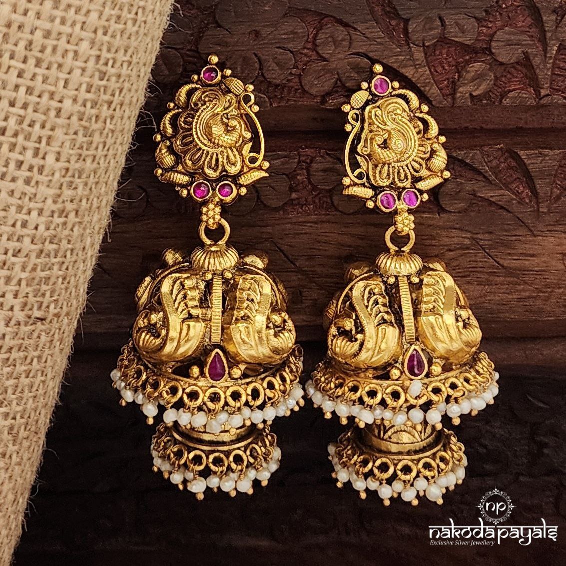 Red Dot Peacock Jhumka (Ge10024)