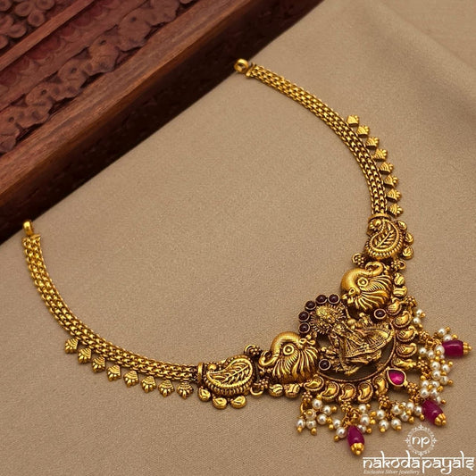 Red pearl Lakshmi peacock Neckpiece (Gn10396)