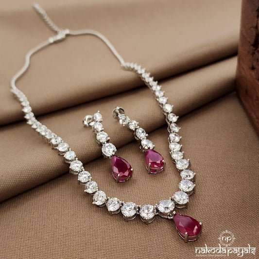 Red Drop CZ Neckpiece With Earrings (St3811)