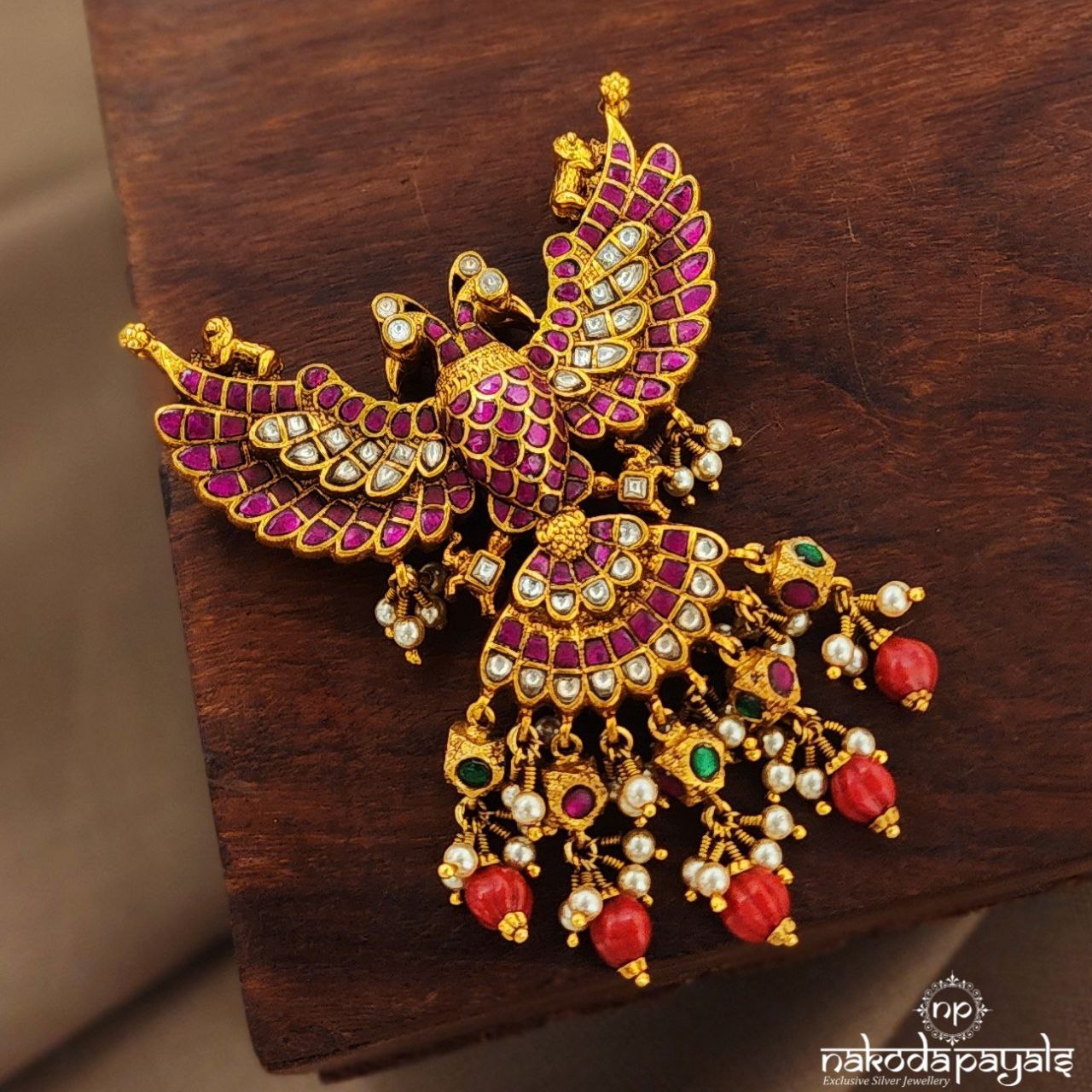 Coral Gandaberunda Reversible Pendant (Gp2145)