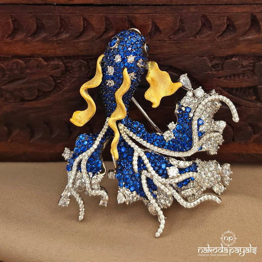 Bluish Endearing Gold Fish Brooch (St4090)