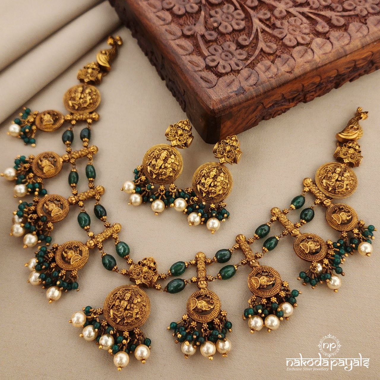 Green Drop Elephant Neckpiece With Earrings (Gn8892)