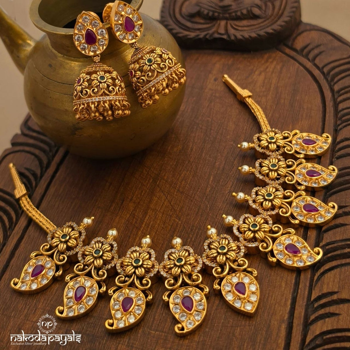 Mango Drop Neckpiece With Earrings (Gn11109)