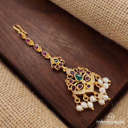 Pink Pearled Drop Maang Tika (Gm1023)