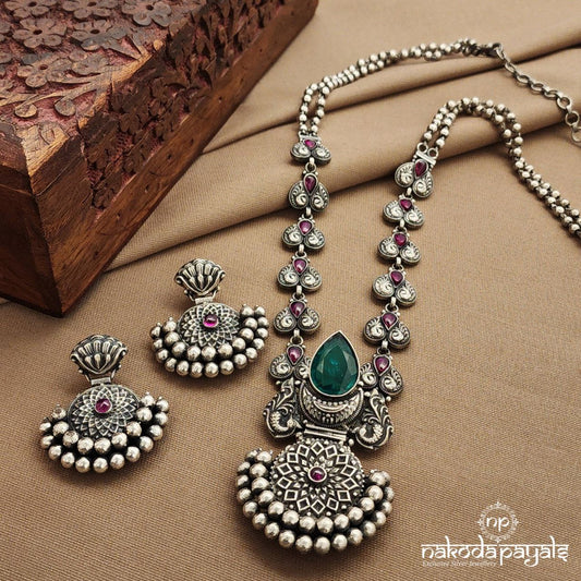 Green Drop Neckpiece With Earrings (N11399)