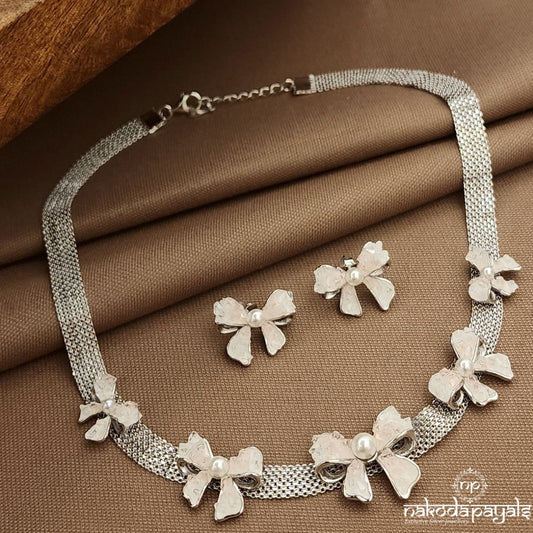 Pinkish Bow Neckpiece With Earrings (St3827)