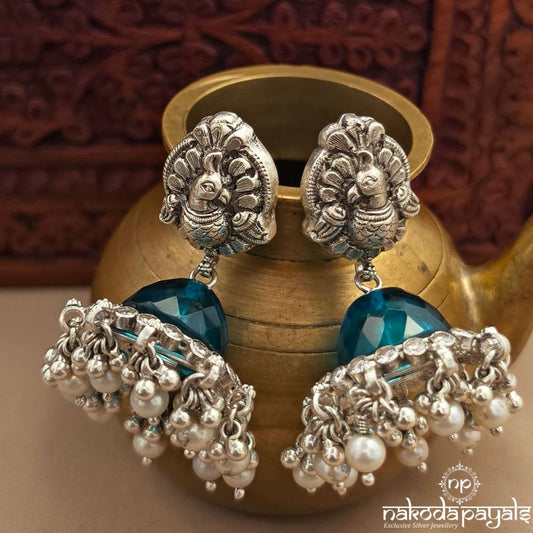 Bluish Peacock Pearl Jhumka (J1886)