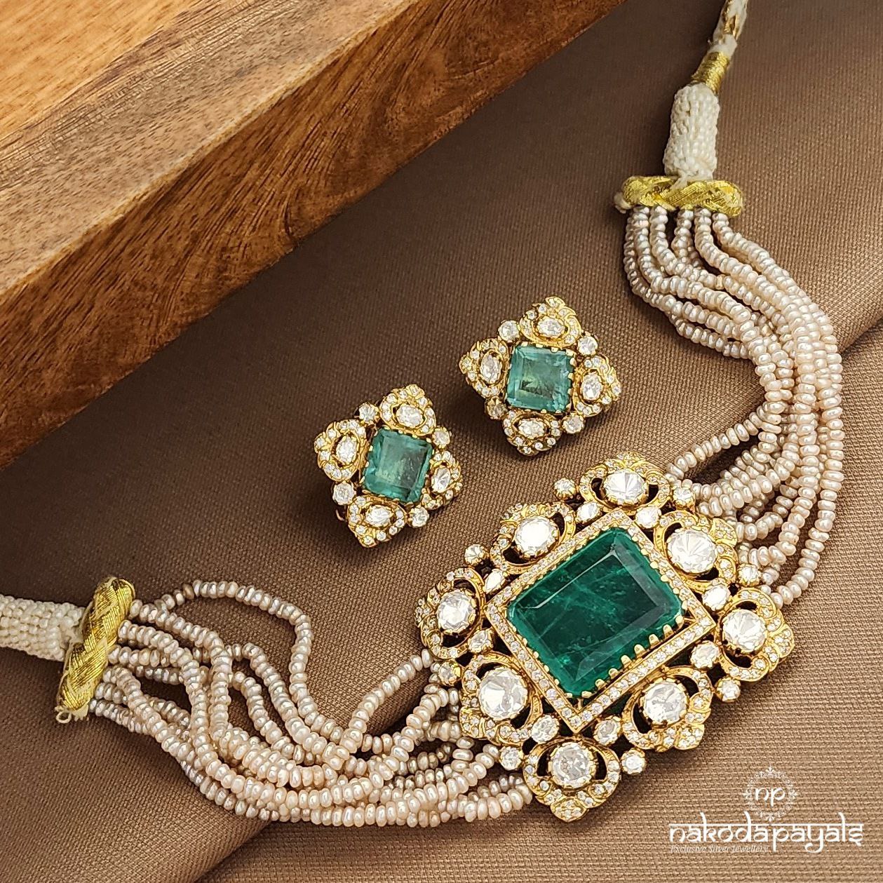 Moissanite Green Neckpiece With Earrings (Gn9574)